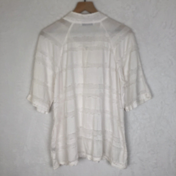 VTG EZZEWEAR Tunic Top Women's Sz M White Cotton Raw Edge Button Blouse Raglan - Picture 2 of 9